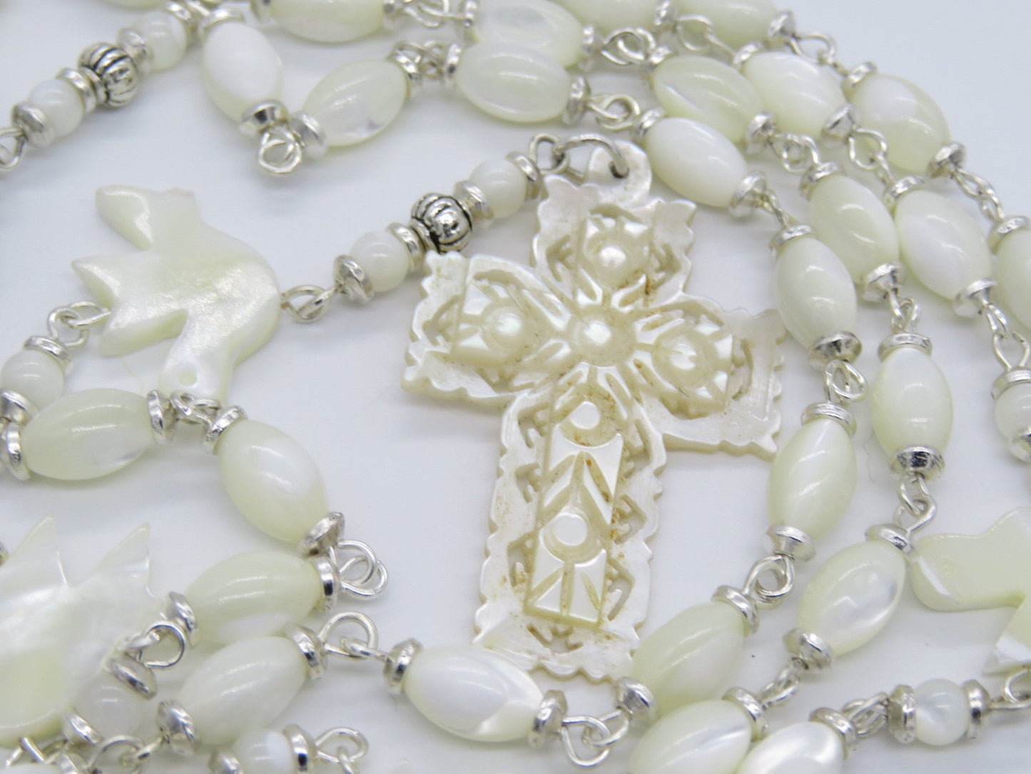 Genuine Mother of Pearl Our Lady of Sorrows Rosary beads, 7 sorrows rosary beads, prayer beads, Holy Spirit Rosaries, Sacramental gift.