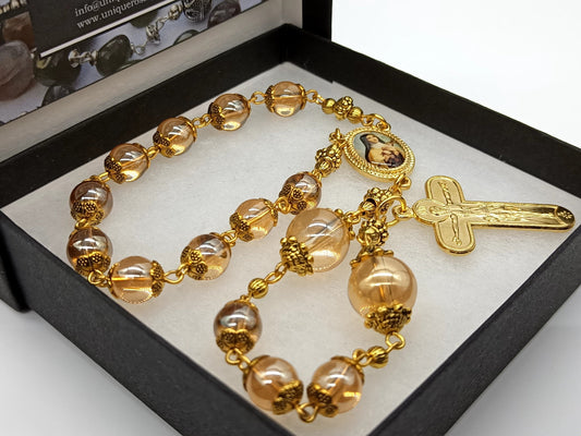 Saint Therese of Lisieux single decade Rosary Beads, Glass bead Rosary, Theotokos Crucifix, Wedding gift, Rosaries, Confirmation gift.