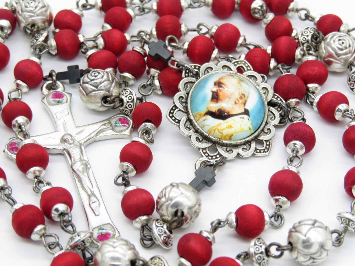 St. Padre Pio wooden handcrafted Rosaries, Wooden Rosary beads, Rose Crucifix, St. Pio Rosary beads, rosary beads, Men's Rosaries.