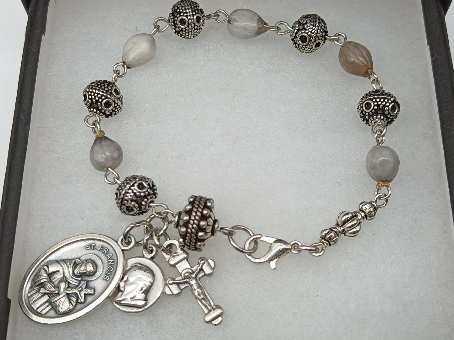 Saint Francis Rosary Bracelet, Job's Tears Rosaries Beads, Patron Saint of Animals, Saint Padre Pio, Pocket Rosary, Car Visor Rosary