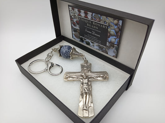 Holy Trinity Large silver Crucifix, Large Wall Crucifix Hanging key fob, Silver Hanging Crucifix prayer beads, Vatican City Crucifix.