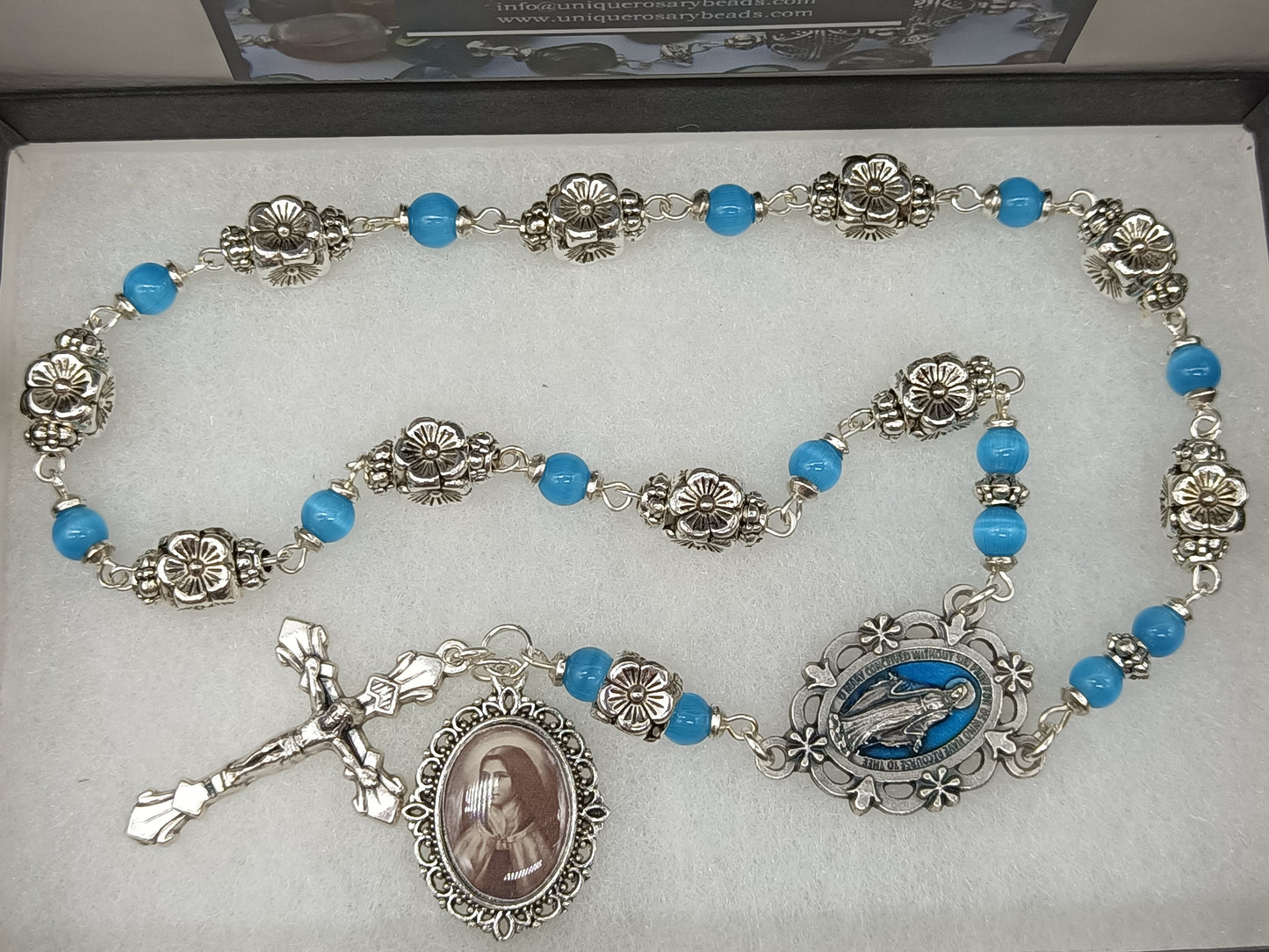 Heirloom Saint Therese Rosary beads, Silver Rose Rosaries, Devotional Prayer Rosaries, Sacramental Rosary beads.