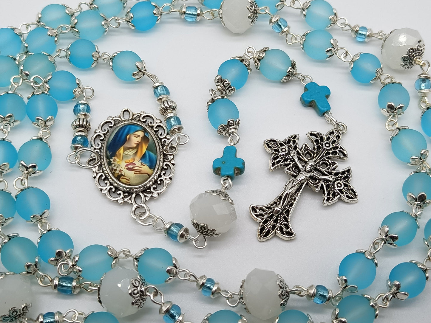 Our Lady of Sorrows Dolor Rosary beads, Glass Dolour rosary beads, 7 sorrows Dolor beads, prayer beads, Sorrowful Rosaries.