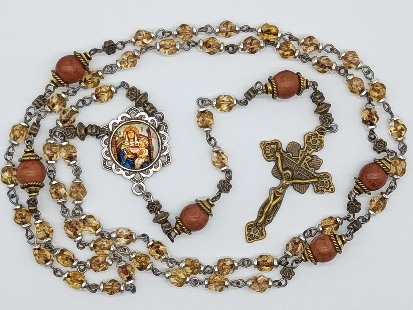 Vintage style Our Lady Of Walsingham Rosaries, Heirloom Rosaries, Amber Glass Rosary beads, Religious items, spiritual prayer beads.
