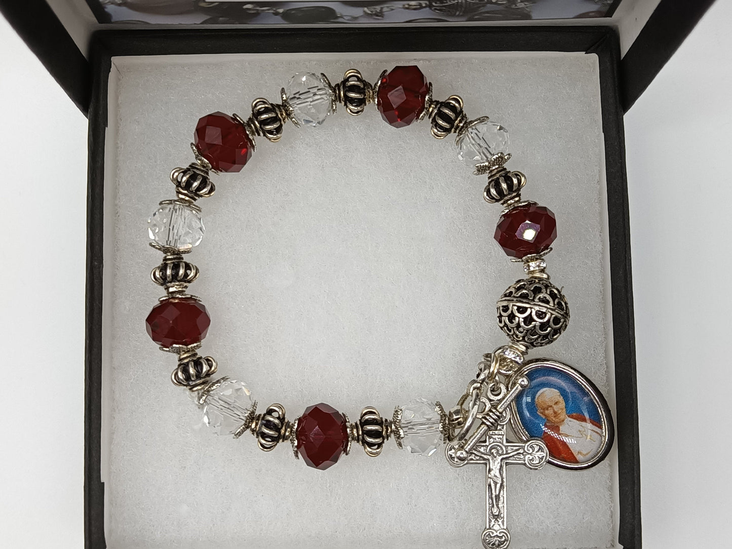Saint John Paul II Crystal Rosary Bracelet, Single decade prayer beads, Spiritual Wedding Gift, Confirmation Baptismal gift,Travel beads.