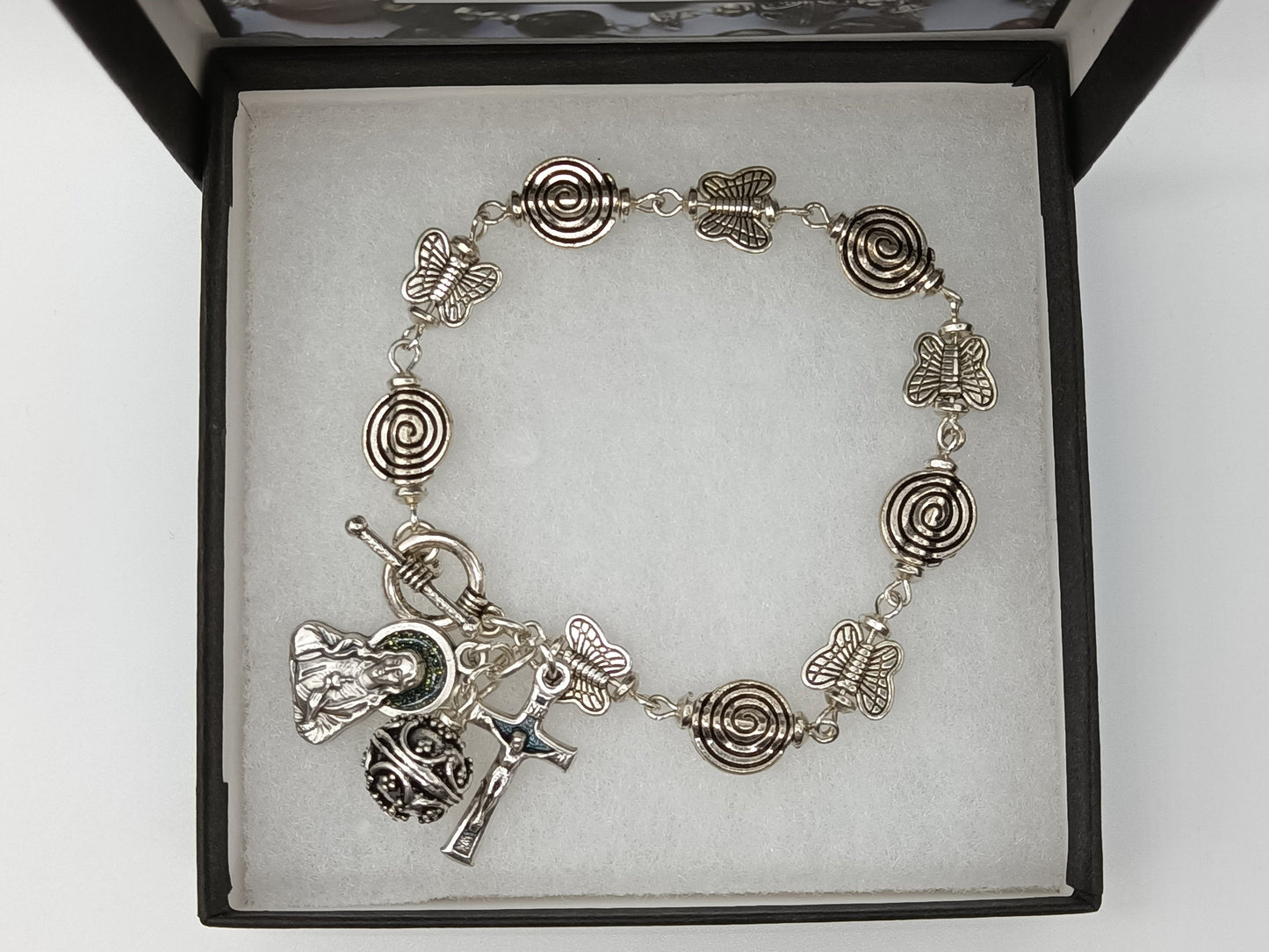 Sacred Heart of Jesus Rosary decade Bracelet, Confirmation gift, Silver Butterfly Beads, Wedding gift. Spiritual Jewellery, Christian beads.