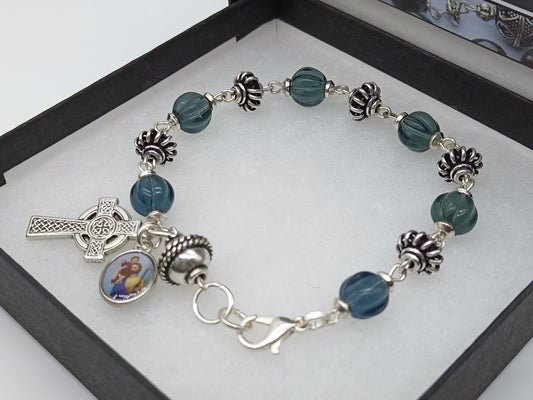 Saint Christopher rosary bead decade bracelet, Celtic Cross rosary bracelet, religious Jewellery, Wedding beads, Bridesmaid gift.