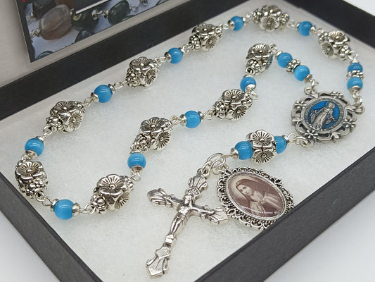 Heirloom Saint Therese Rosary beads, Silver Rose Rosaries, Devotional Prayer Rosaries, Sacramental Rosary beads.