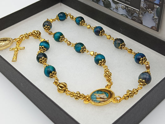 Our Lady of Sorrows Blue Tigers eye Rosary beads single decade, Tenner rosary Rosary beads, Spiritual Wedding beads, Bridesmaid gift.