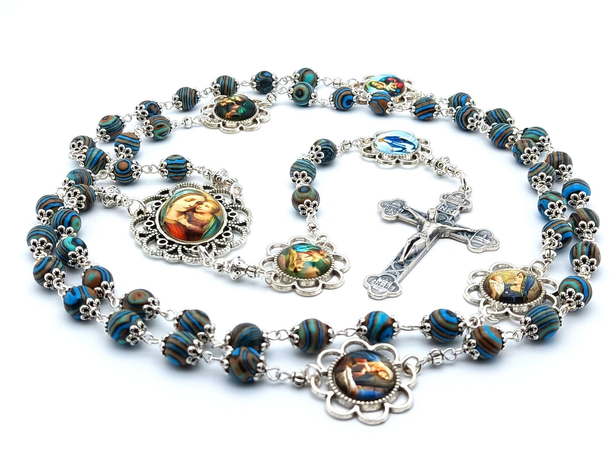 Our Lady of Guadalupe Malachite gemstone rosary beads with Four Basili –  Unique Rosary Beads