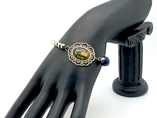 The Virgin Mary unique rosary beads single decade rosary bracelet with stainless steel and lapis lazuli beads and large picture medal. centre.
