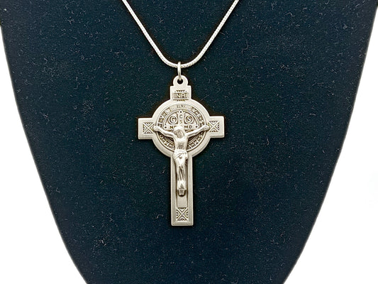 Unique rosary beads genuine 925 Sterling silver Saint Benedict crucifix with solid sterling 925 silver chain.