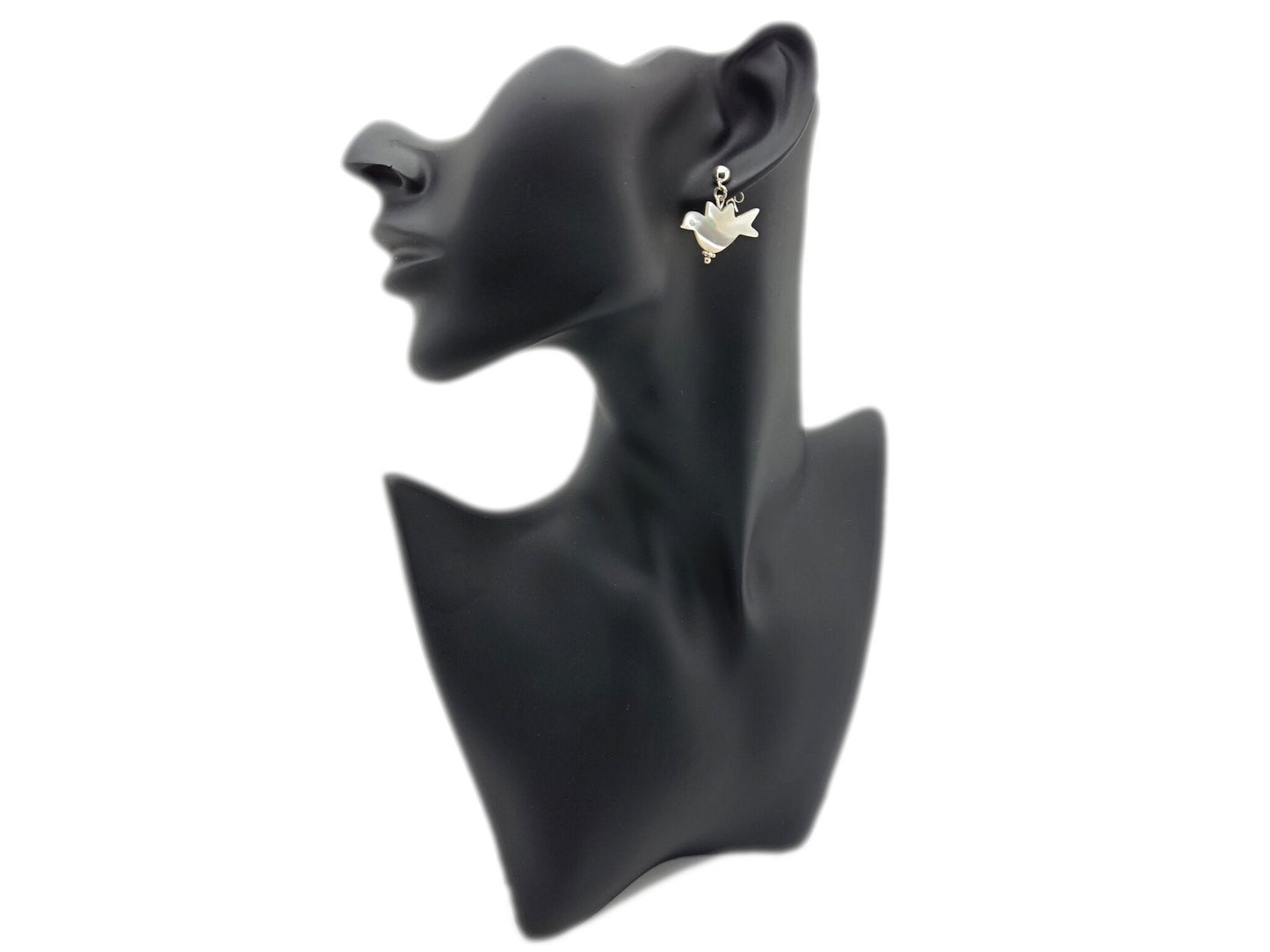 Holy Spirit unique rosary beads earrings with mother of pearl doves and 925 silver stud.