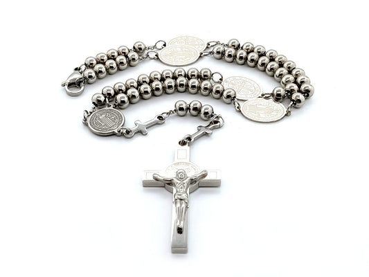 Saint Benedict unique rosary beads 925 sterling silver and stainless steel rosary bead necklace.