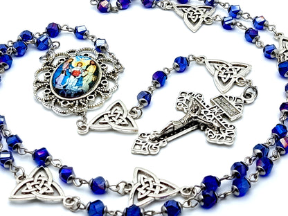 The Holy Family unique rosary beads faceted glass rosary beads with Holy trinity Our Father medals and pardon crucifix.