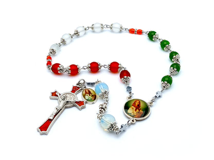 Saint Dymphna prayer chaplet in glass and gemstone beads.