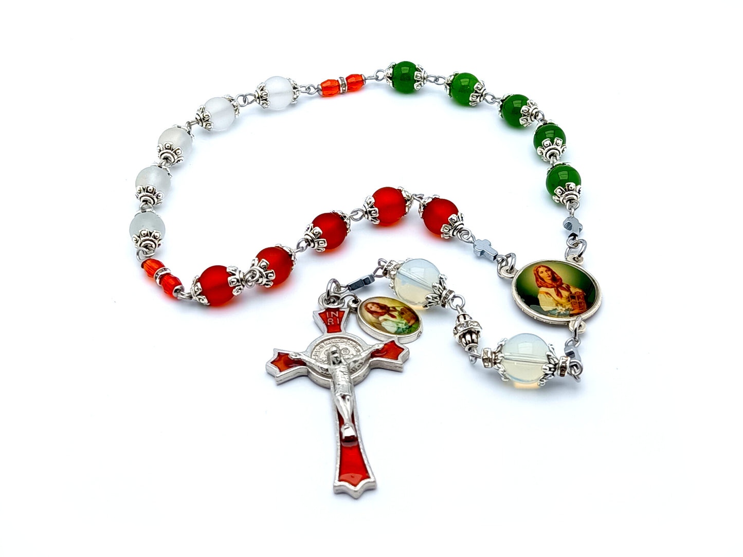 Saint Dymphna prayer chaplet in glass and gemstone beads.