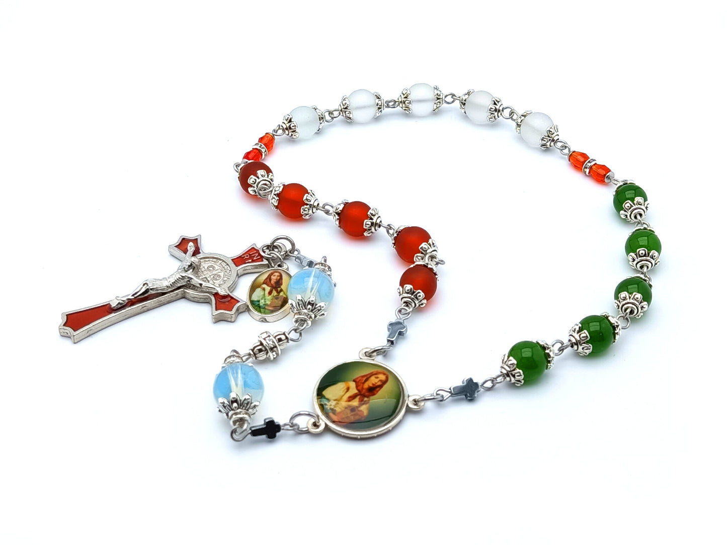 Saint Dymphna prayer chaplet in glass and gemstone beads.