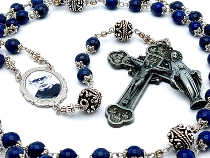 St Maximilian Kolbe lapis lazuli gemstone rosary beads.