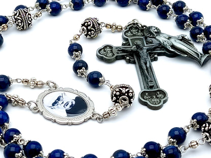 St Maximilian Kolbe lapis lazuli gemstone rosary beads.