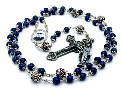 St Maximilian Kolbe lapis lazuli gemstone rosary beads.