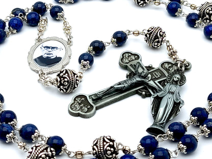 St Maximilian Kolbe lapis lazuli gemstone rosary beads.