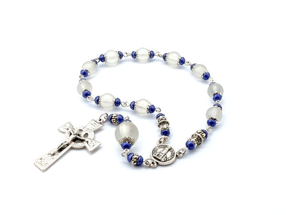 Our Lady of Fatima Relic medal single decade tenner rosary, Celtic crucifix, Fatima pocket rosary beads.