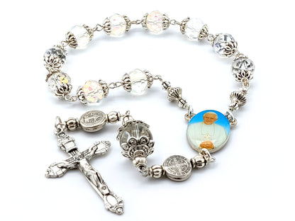 Pope Benedict single decade Rosary beads, Travel Rosary, Car Visor prayer beads. St. Benedict medals, Religious Rosary beads.