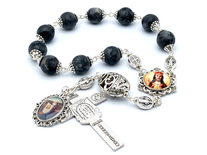 Christ the King single decade gemstone rosary Veronicas veil crucifix and medal.