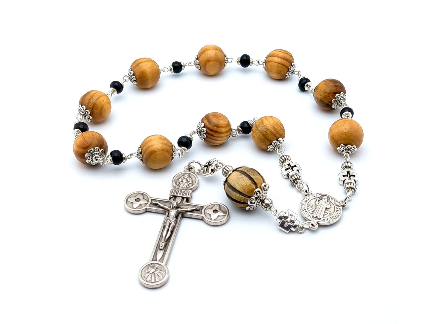 St. Benedict large wooden single decade rosary decade, tenner rosaries with Holy trinity crucifix.