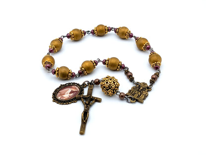 Coronation of Our Lady tenner single decade rosary, The Angel of Portugal Fatima pocket rosary beads, car visor rosary.