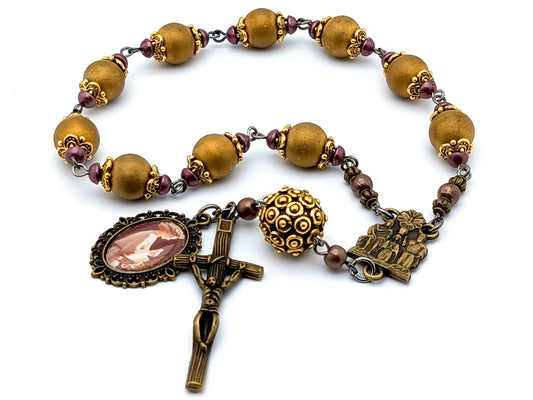 Coronation of Our Lady tenner single decade rosary, The Angel of Portugal Fatima pocket rosary beads, car visor rosary.