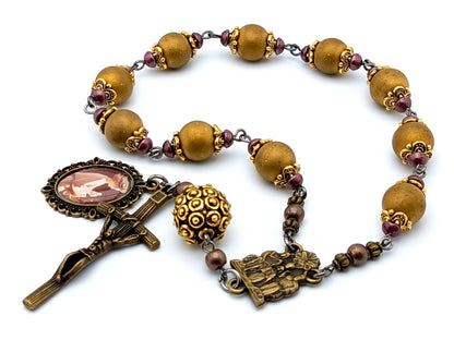 Coronation of Our Lady tenner single decade rosary, The Angel of Portugal Fatima pocket rosary beads, car visor rosary.