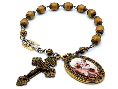 Large St. Michael single decade Rosary beads, Guardian Angel prayer beads, Pocket Rosary, Spiritual prayer beads, Religious prayer beads.