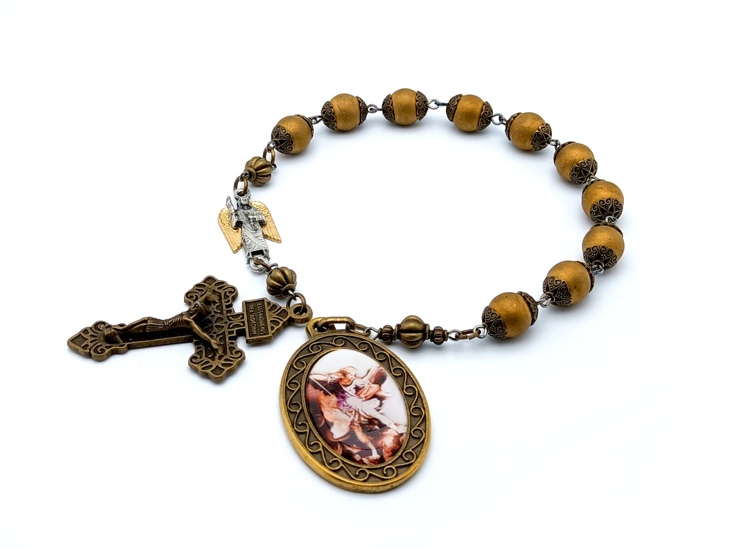 Large St. Michael single decade Rosary beads, Guardian Angel prayer beads, Pocket Rosary, Spiritual prayer beads, Religious prayer beads.