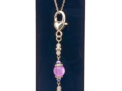 Our Lady of Mount Carmel unique rosary beads purse clip key chain with lilac glass bead, silver  medal and lobster clasp.