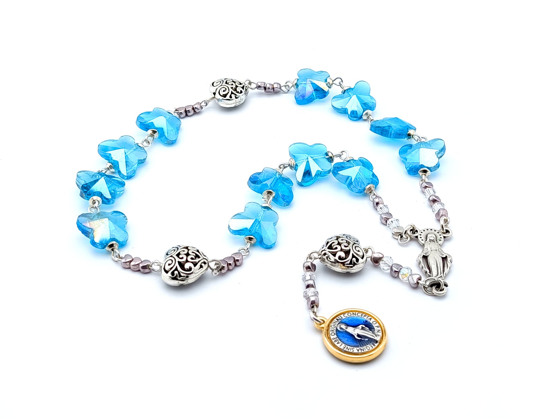 Blue Enamel Miraculous Box w/ Rosary Bracelet