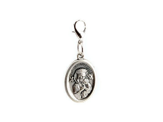 Our Lady of Perpetual Help unique rosary beads devotional alloy medal with silver plated lobster clasp.