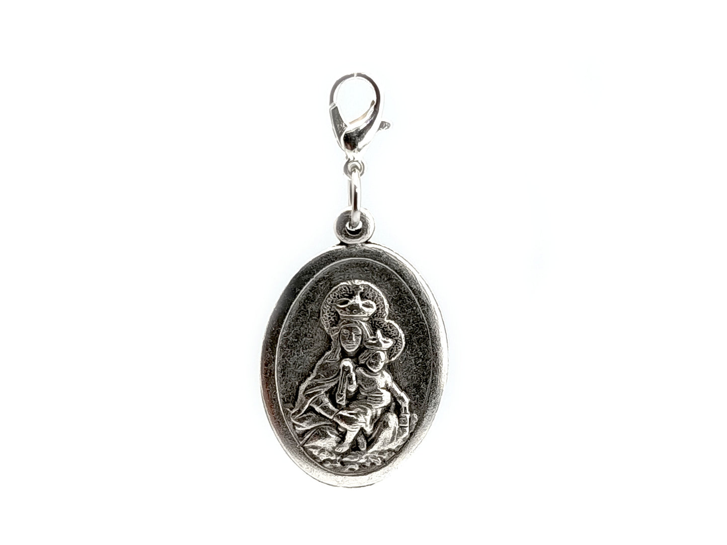 Sacred Heart and Our Lady of Mount Carmel unique rosary beads devotional alloy medal with silver plated lobster clasp.