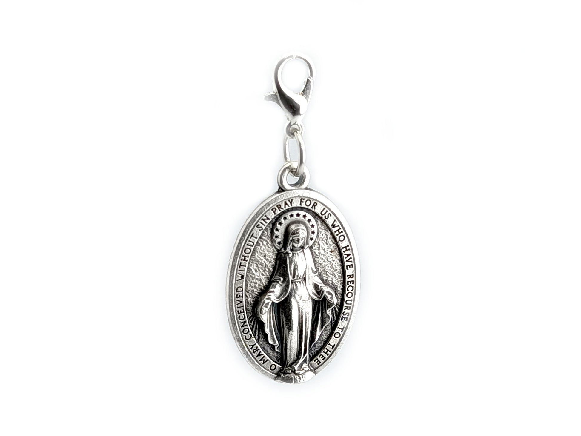 Miraculous Medal unique rosary beads devotional alloy medal with silver plated lobster clasp.