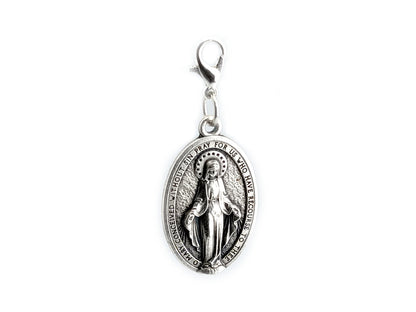 Miraculous Medal unique rosary beads devotional alloy medal with silver plated lobster clasp.