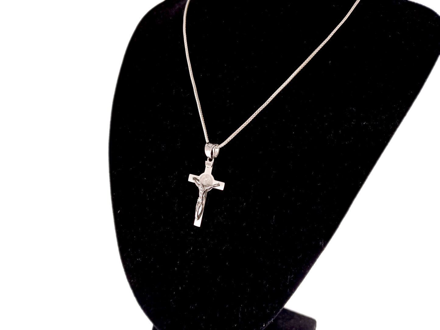 Saint Benedict unique rosary beads stainless steel crucifix with 925 sterling silver belcher chain.