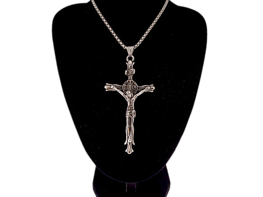 Unique rosary beads stainless steel crucifix with 22" stainless steel chain.