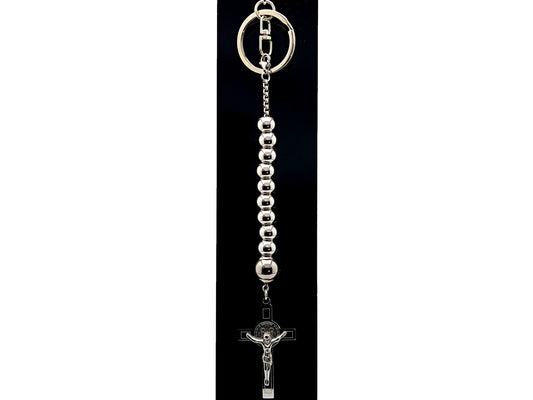 Saint Benedict unique rosary beads stainless steel heavy duty single decade rosary beads with clip and key fob loop.