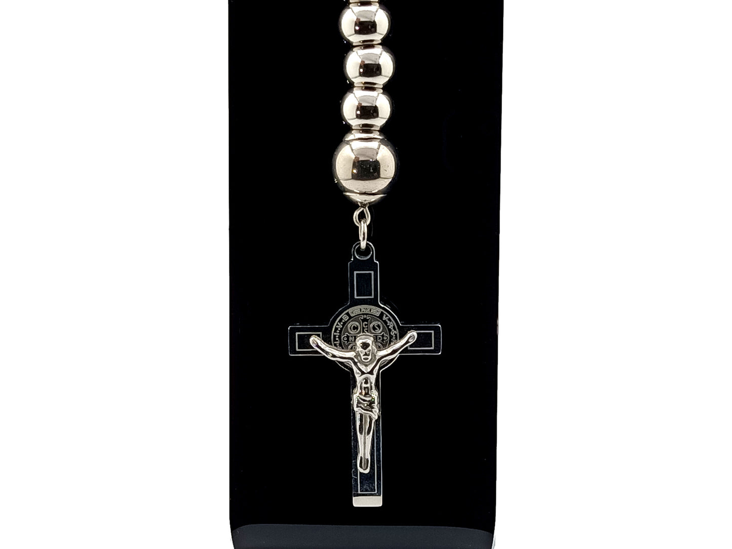 Saint Benedict unique rosary beads stainless steel heavy duty single decade rosary beads with clip and key fob loop.