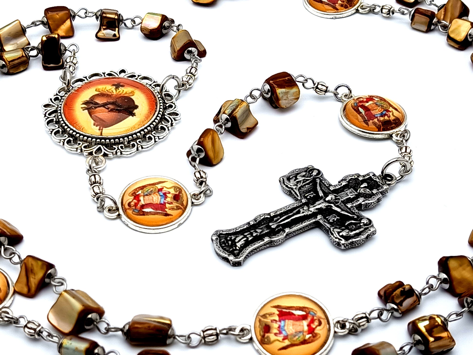 Stainless steel hematite gemstone rosary beads with Saint Benedict cen –  Unique Rosary Beads