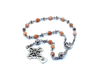 Saint Rita unique rosary beads gemstone single decade rosary beads with Celtic cross and rose center medal.