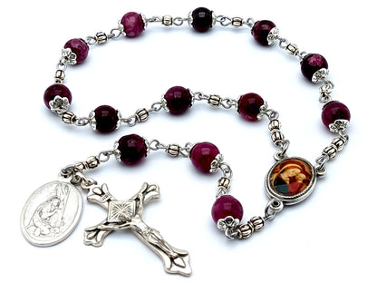 Saint Mary Magdalene unique rosary beads prayer chaplet with purple beads and silver alloy crucifix.
