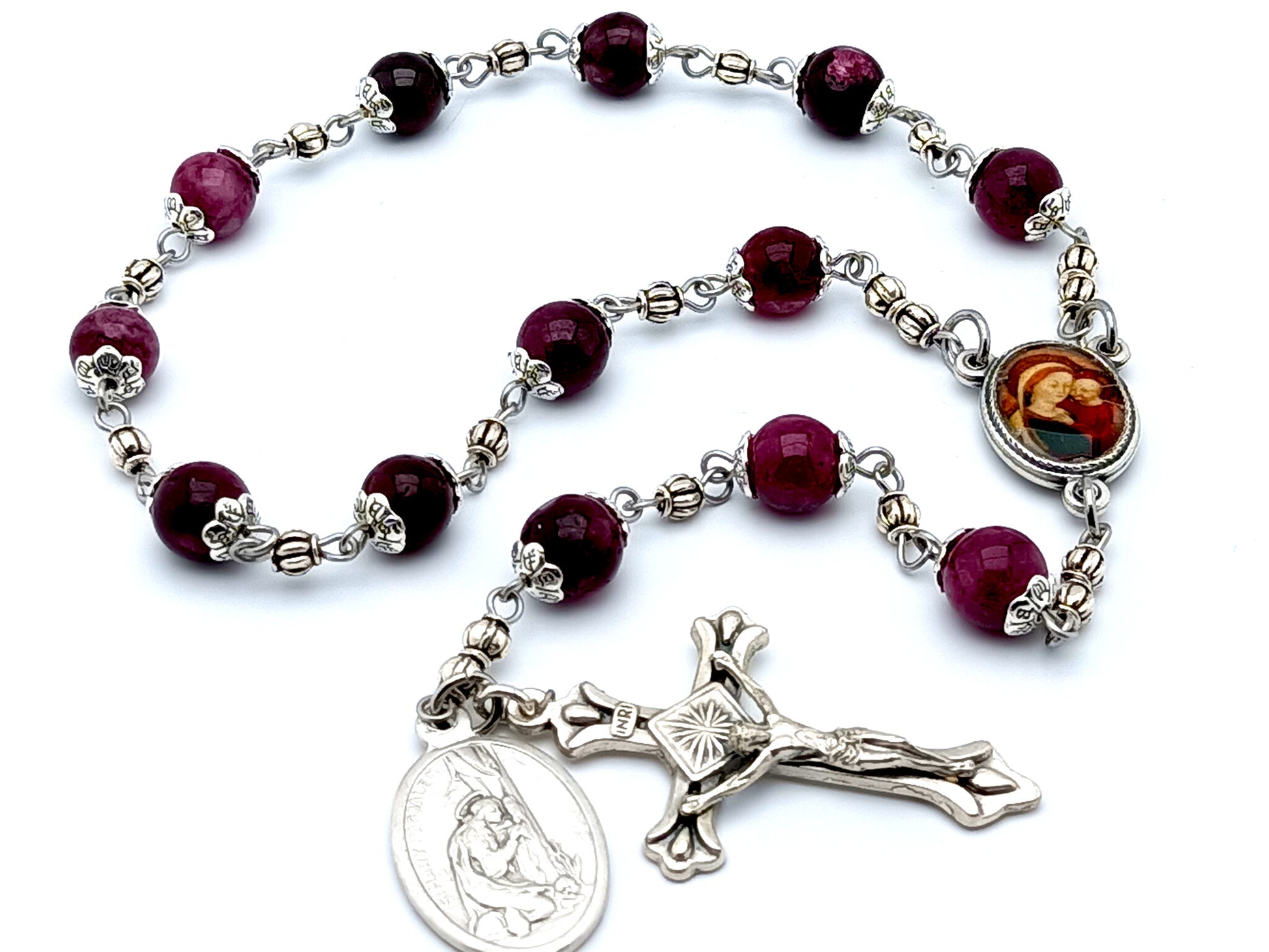 Saint Mary Magdalene unique rosary beads prayer chaplet with purple beads and silver alloy crucifix.