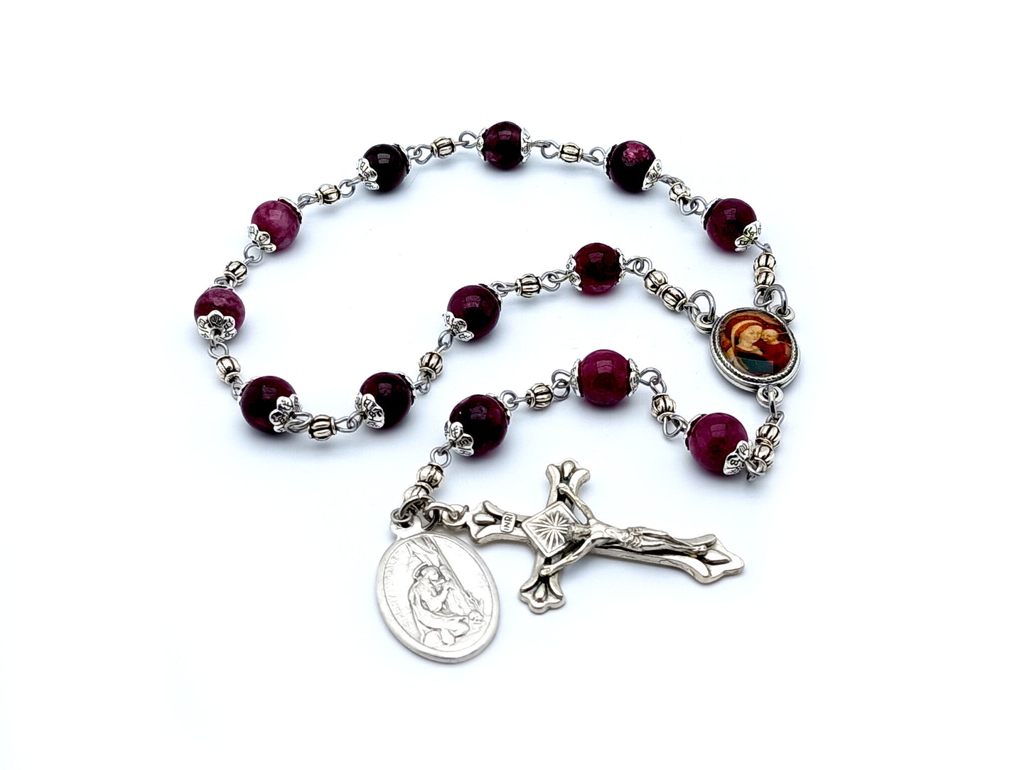 Saint Mary Magdalene unique rosary beads prayer chaplet with purple beads and silver alloy crucifix.